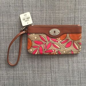 Fossil Wristlet - flower print + brown leather
