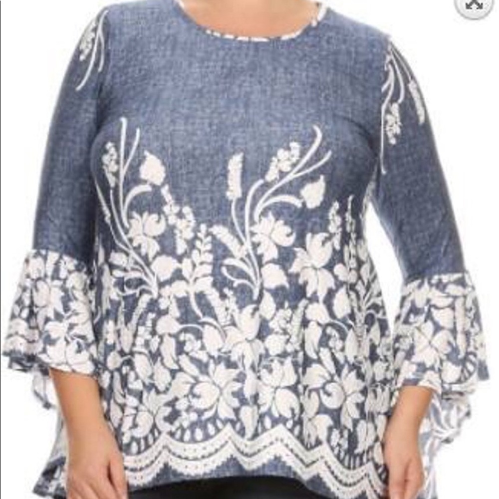 WAS $35!  Chambray and white lace design top
