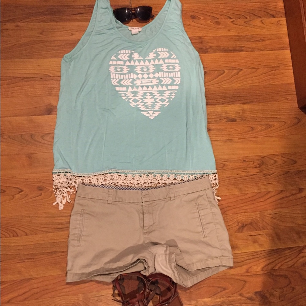 Blue heart tank top with lace detailing
