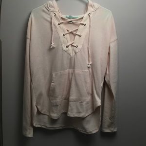 Cream Hoodie Lace Up Lounge Hoodie Size M