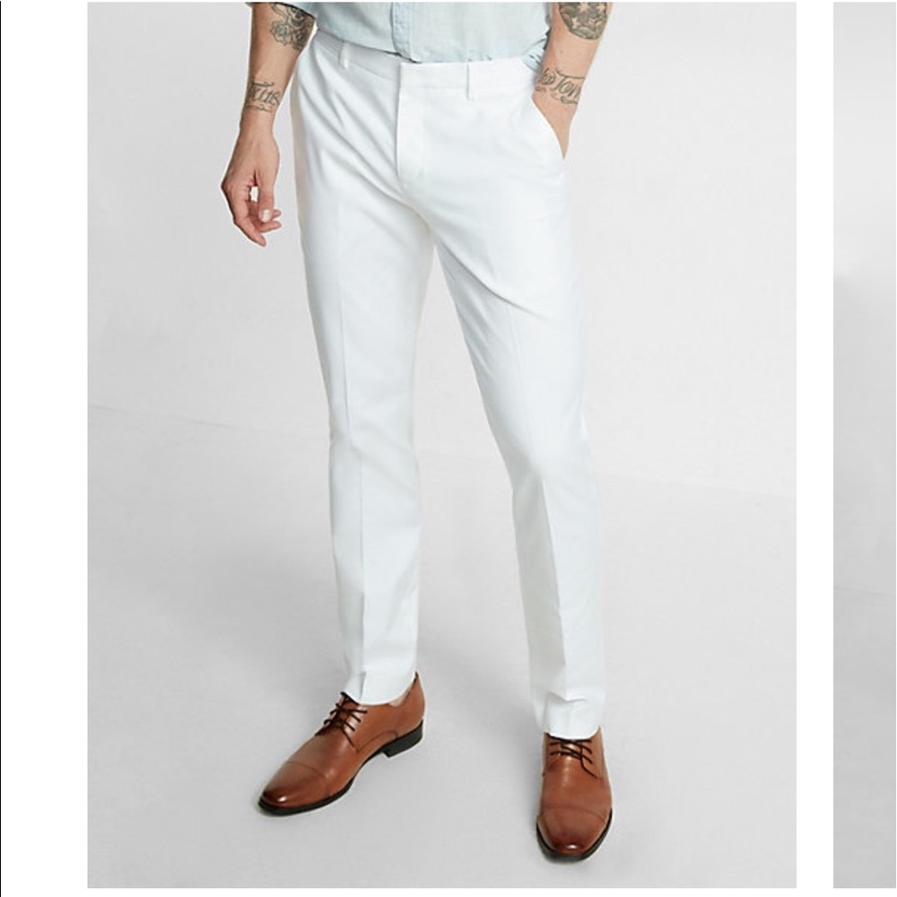 White slim fit, straight leg dress pants