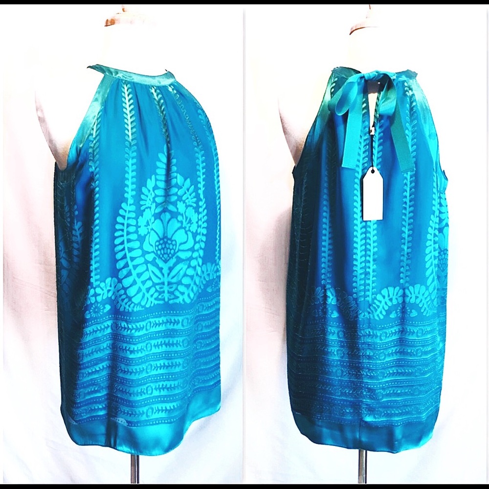 NWT Sophie Max Teal Silk Velvet Burnout Top Tunic