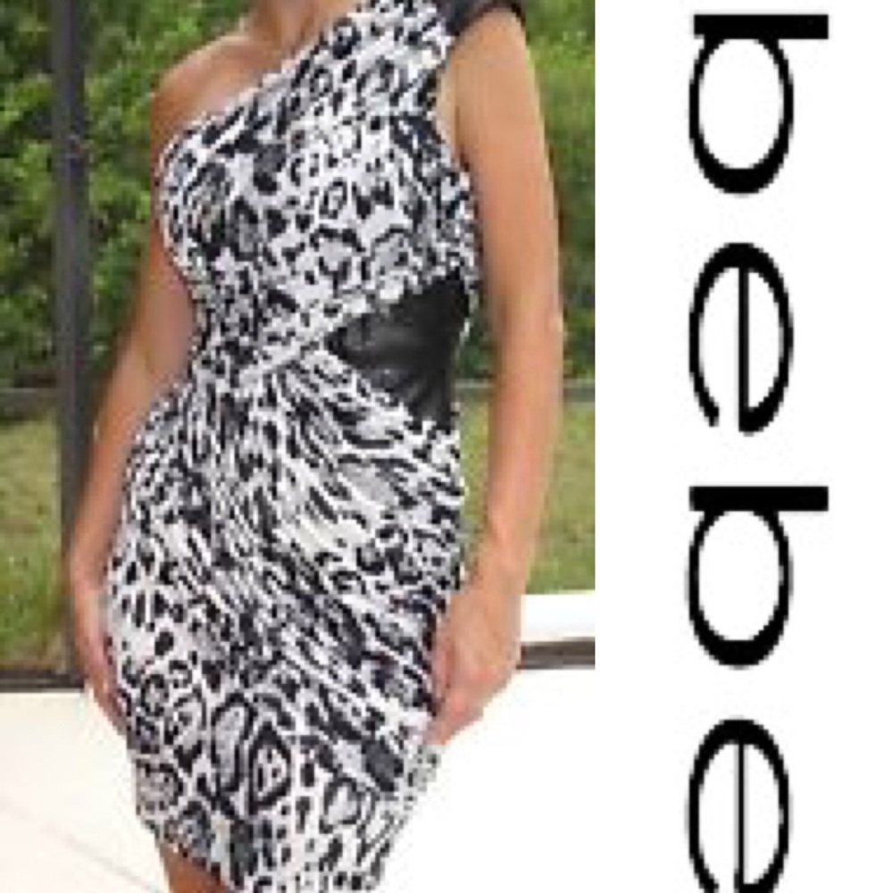 Bebe One Shoulder Asymmetrical BodyCon Dress