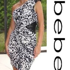 Bebe One Shoulder Asymmetrical BodyCon Dress