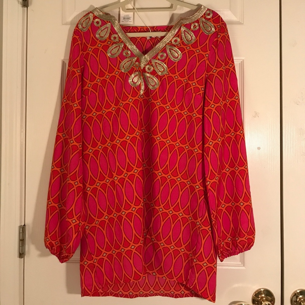 Multi color dress with gold trim size L
