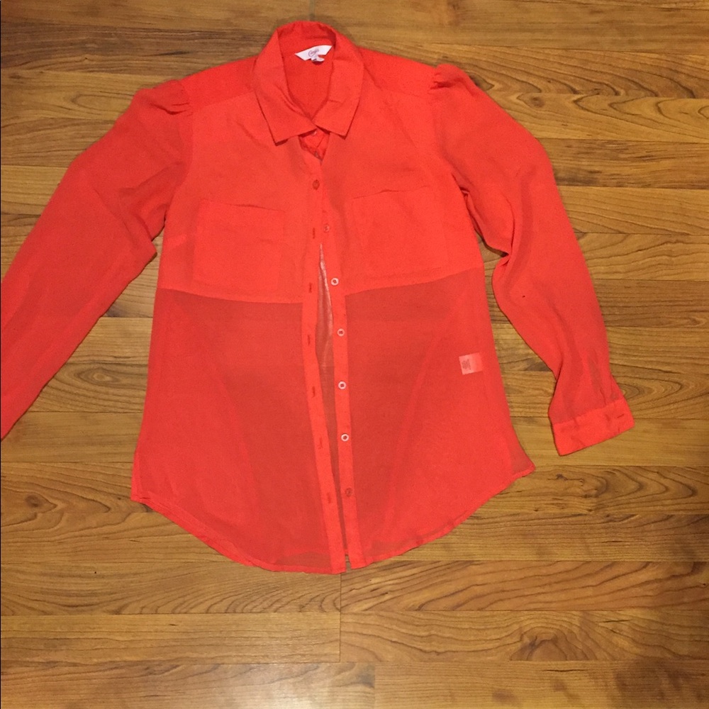 Long sleeve sheer button up top