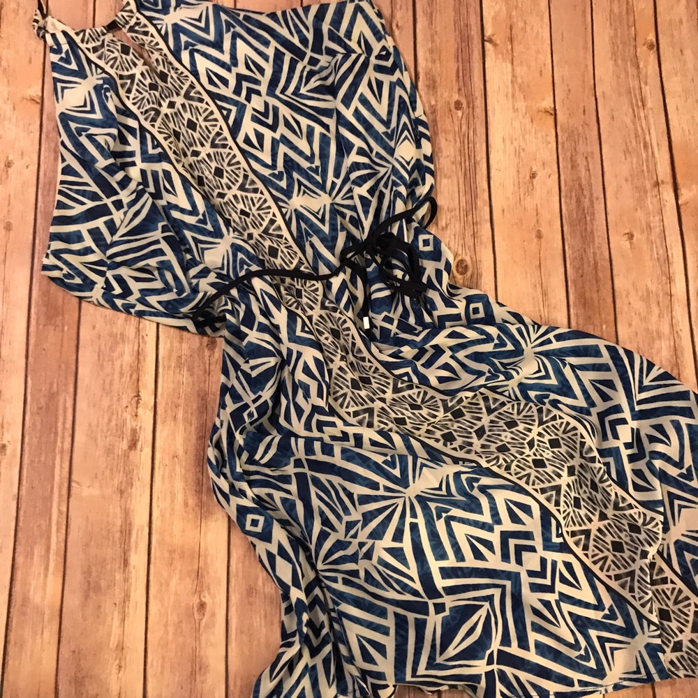 Aztec print blue and white dress