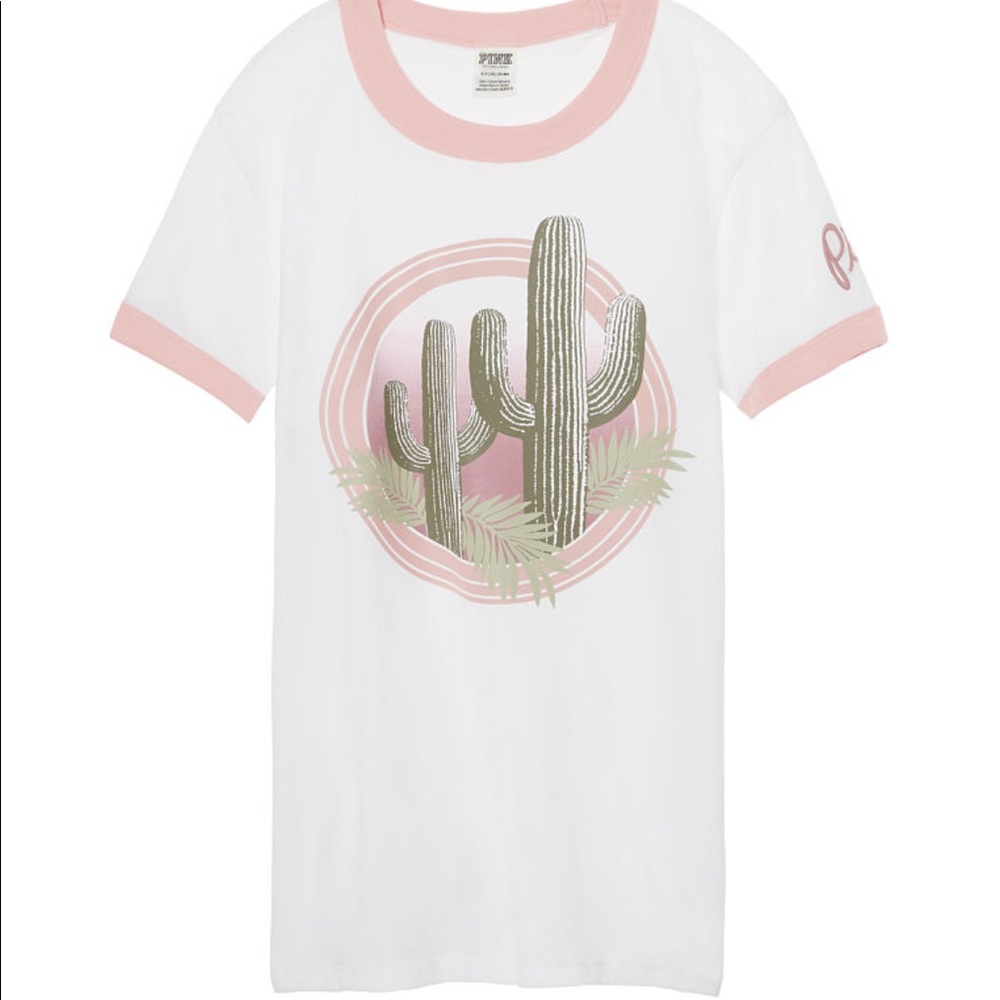 ⛔️sold⛔️PINK VS ringer crew 'Cactus' tee NIP SizeS - Picture 1 of 6