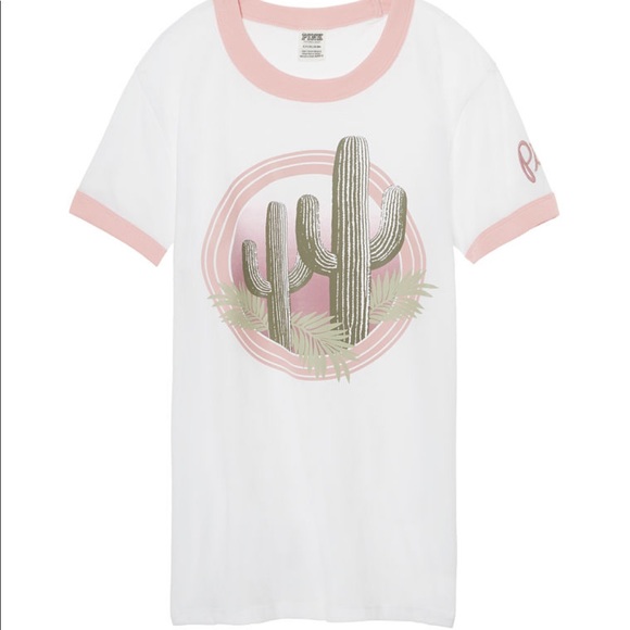 PINK Victoria's Secret Tops - ⛔️sold⛔️PINK VS ringer crew 'Cactus' tee NIP SizeS