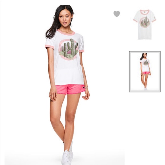 ⛔️sold⛔️PINK VS ringer crew 'Cactus' tee NIP SizeS - Picture 2 of 6