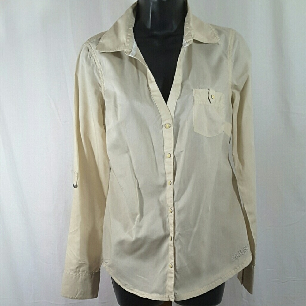 Guess Jeans Cream Button Down Size Medium (6/8)