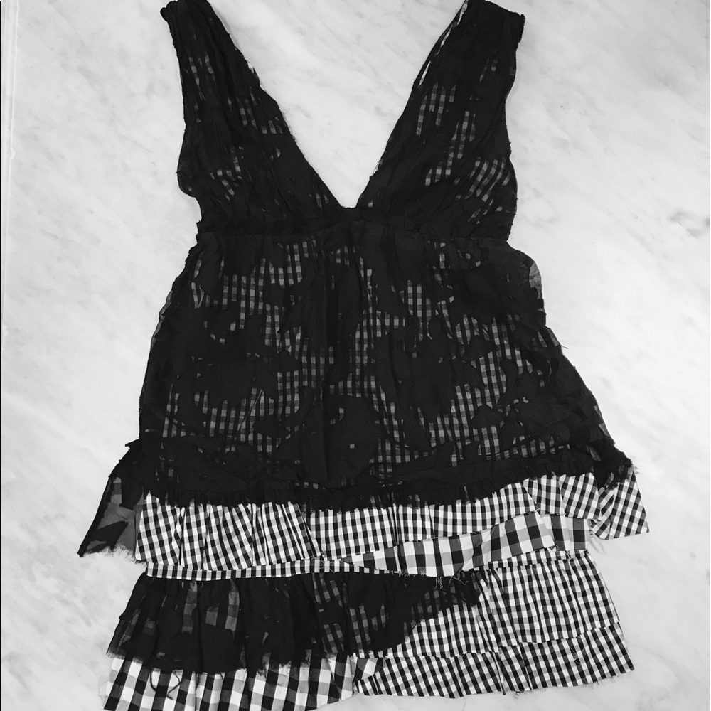 Bebe Deconstructed Lace Gingham Dress