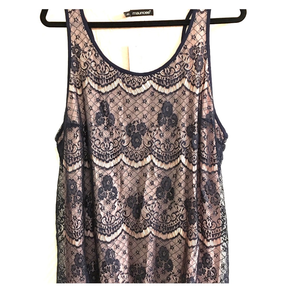 Navy and blush lace tank