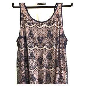 Navy and blush lace tank