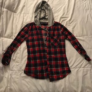 Polly & Esther Hooded Plaid Top