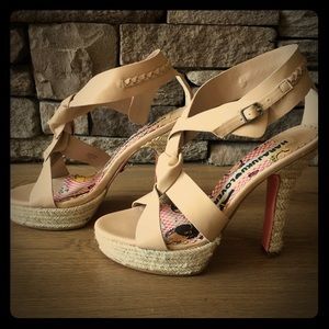 Tan faux leather high heel open toe sandal