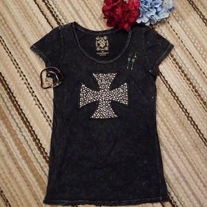 Rebel Stone Beaded Cross Top