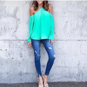 NWOT Gorgeous Green Cold Shoulder Top