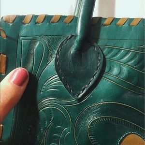 Hand Tooled Made in Paraguay Green Leather Bag