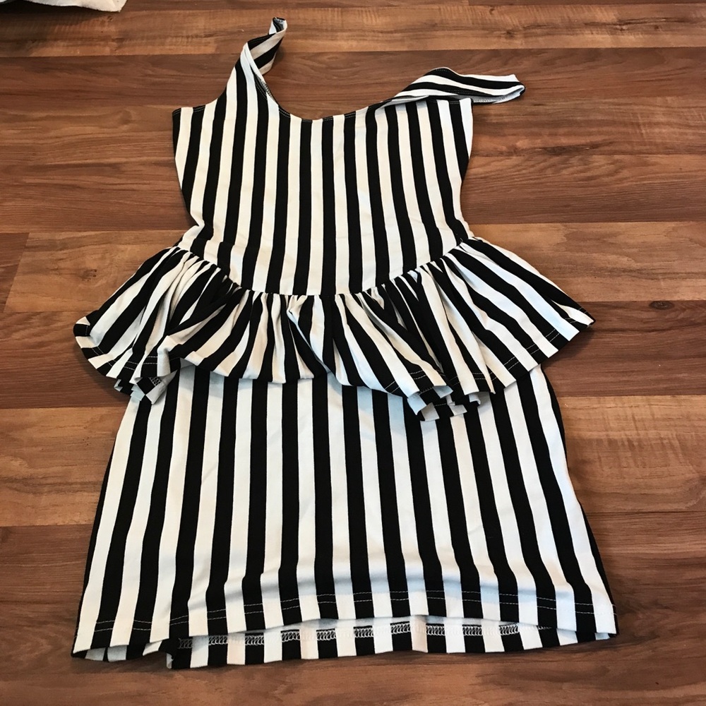 Black and white striped peplum dress