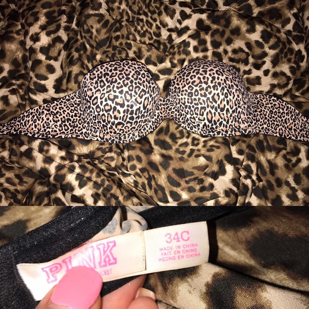VS Pink leopard strapless bra
