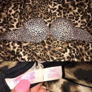 VS Pink leopard strapless bra