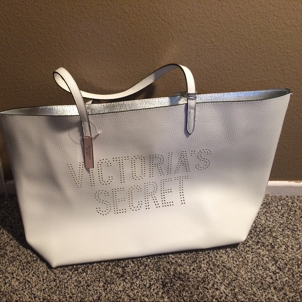 Victoria Secret White Leather Like Tote NWT