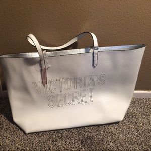 Victoria Secret White Leather Like Tote NWT