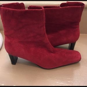Red booties short leather boots zip suede comfort