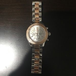 Michele steel and rose gold diamond Jetway watch