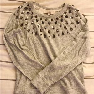 LOFT rhinestone grey pullover sweater.