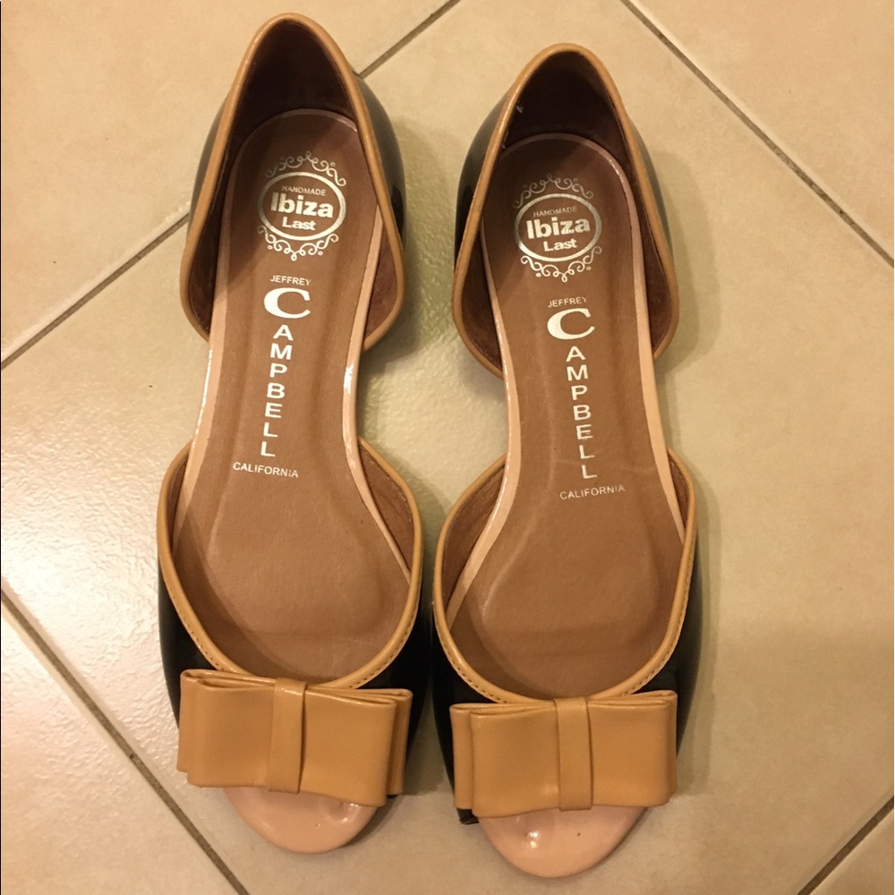 Jeffrey Campbell black and nude patent flat