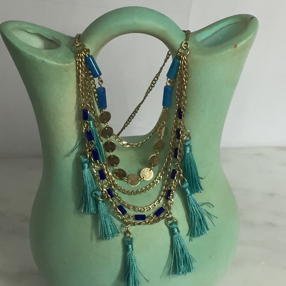 Jewelry - Six Strand Blue and Gold Necklace NWOT