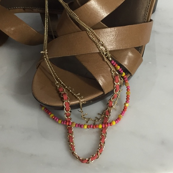Triple Strand Pink and Gold Necklace NWOT - Picture 1 of 6