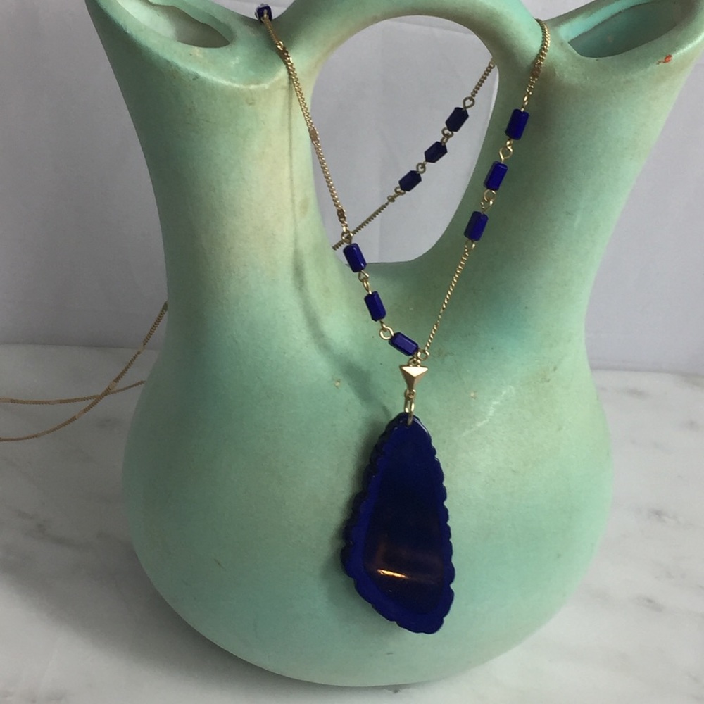 Blue Stone Medallion Necklace NWOT