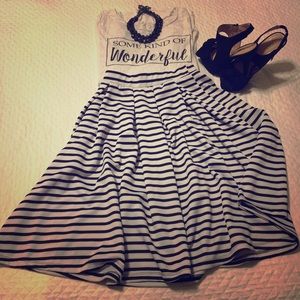 Striped High Wasted Skater Midi Skirt