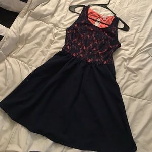 Dark blue floral lace top dress