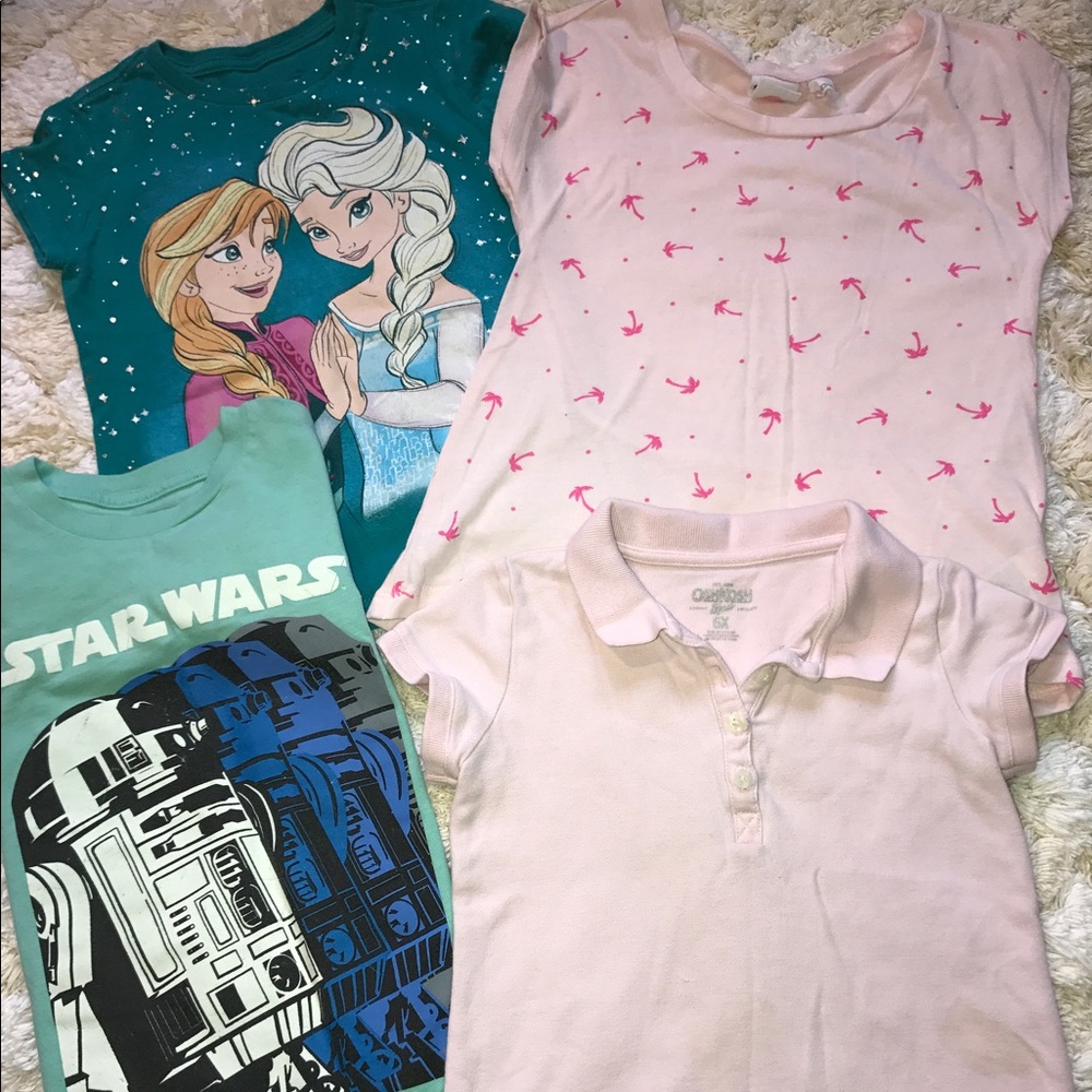 Lot of 4 Girls Tees. Disney, Star Wars, OshKosh