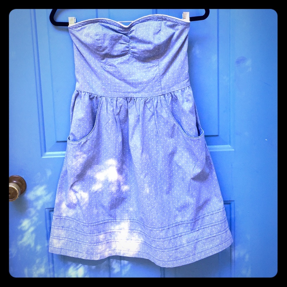 Polka Dot Denim Strapless Dress