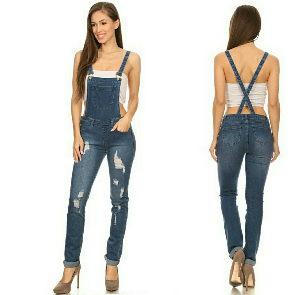 Denim jumpsuit distressed