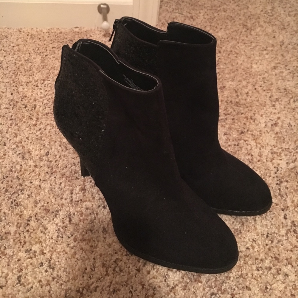 Black glitter boot heels