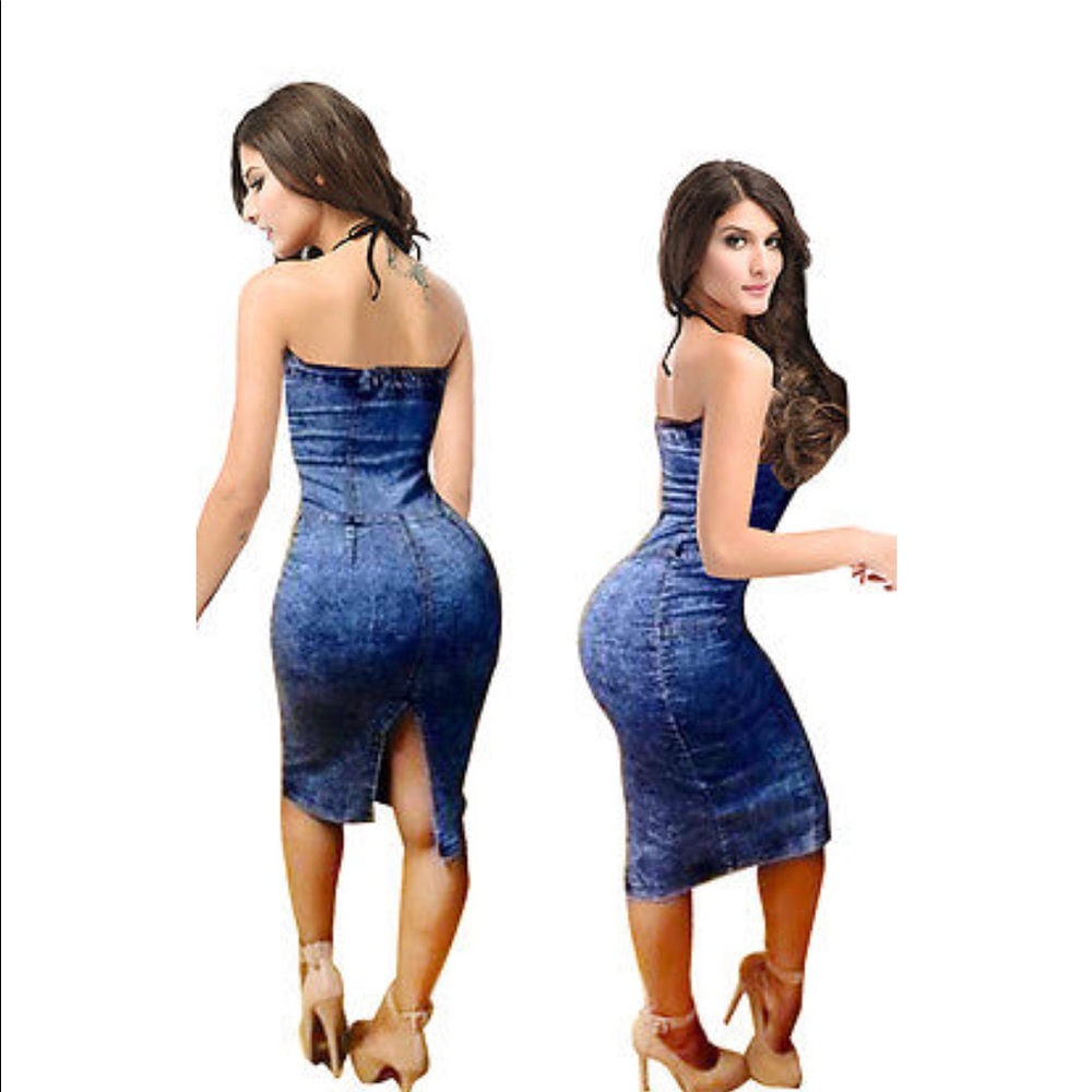 Jean tube top body tight dress