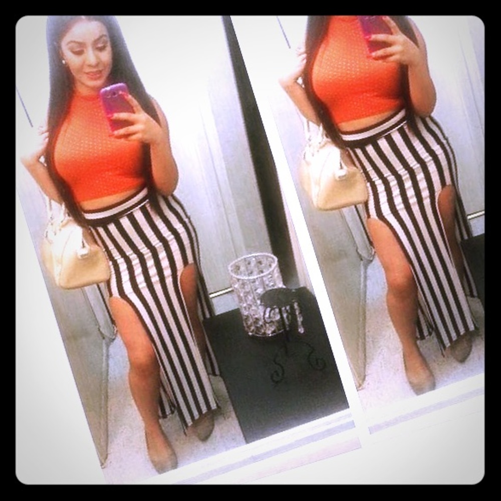 Black & white long skirt w/ slits - Picture 1 of 1