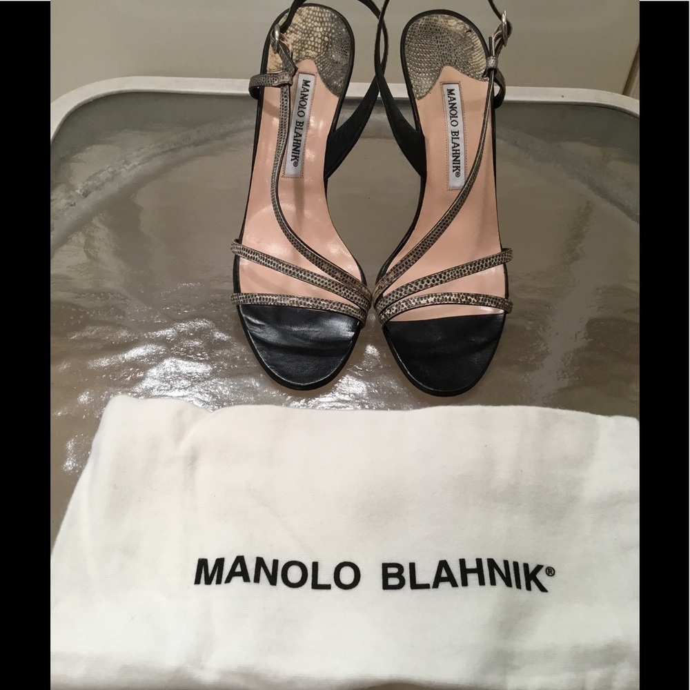 Manolo Blahnik Snakeskin S-Strap Slingbacks SZ 38
