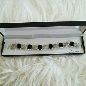 Platinum/SS black jeweled bracelet