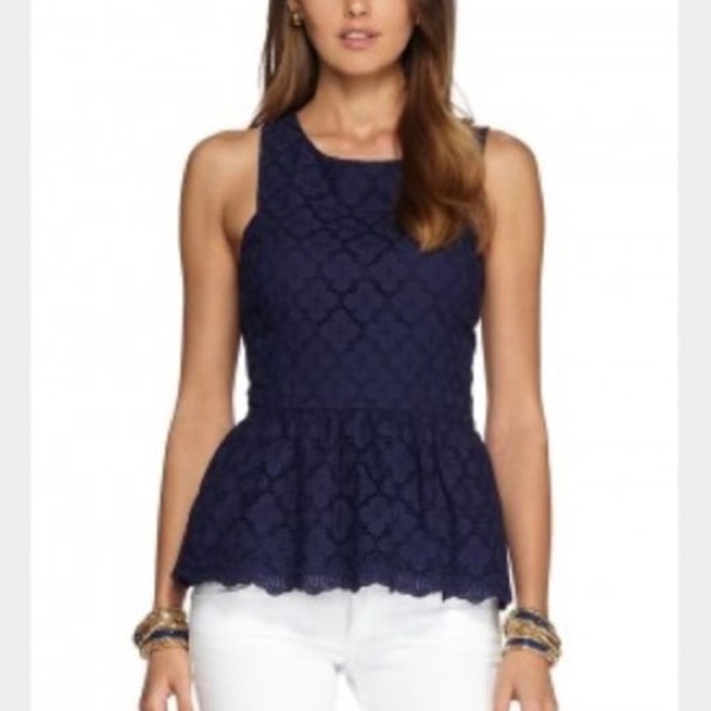 Lilly Pulitzer Ashton Peplum Top - NAVY