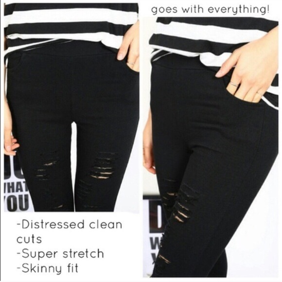 Super stretch distressed black skinnies - Picture 4 of 4