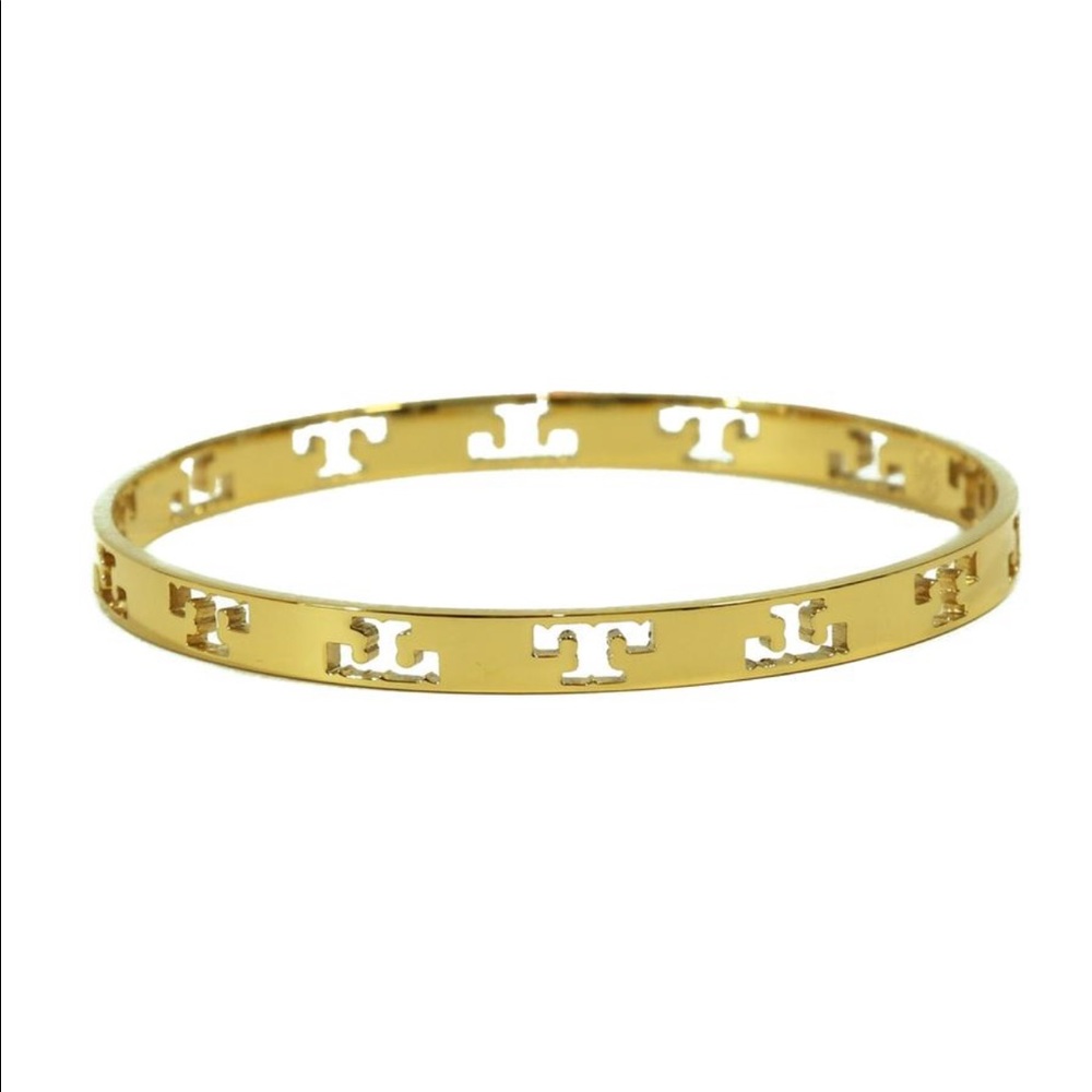 Tory Burch Pierced T bangle Bracelet, Gold