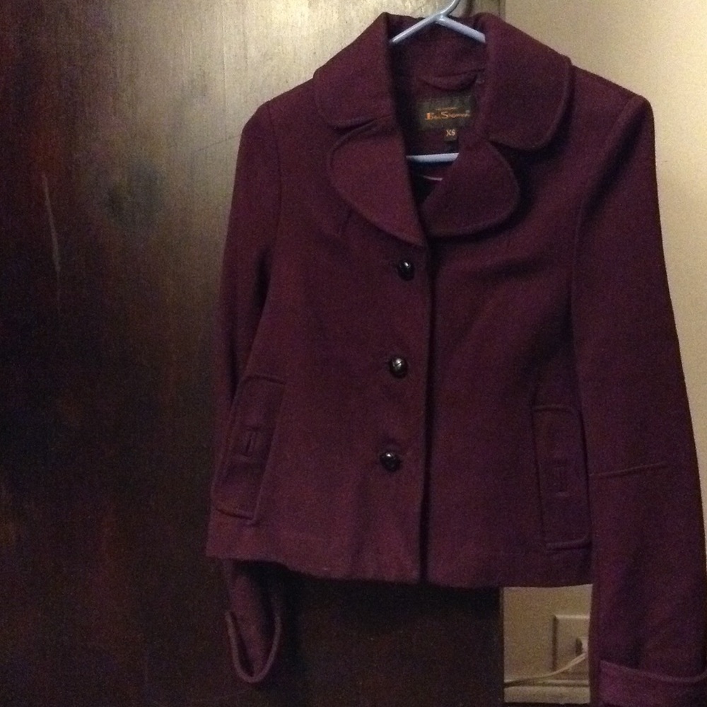 Ben Sherman cape cropped wool peacoat (plum)