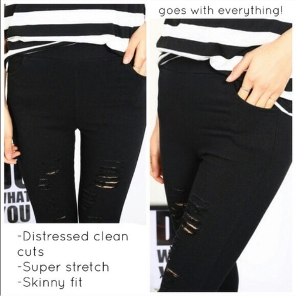 Super Stretch Black Distressed Leggings - Picture 4 of 4